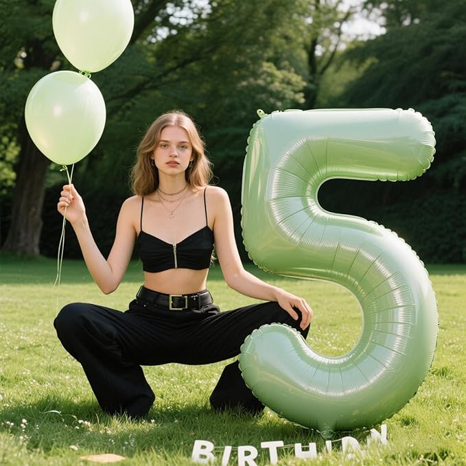 40 Inch Olive Green Balloon Number 5 Balloon Jumbo Mylar Foil Helium Balloon for 15 25 35 50 Big Giant Jumbo Huge Foil Mylar Balloons 55th 65th Birthday Balloons Men Women Party Decorations