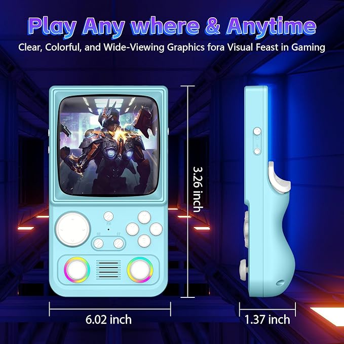 R36TMAX Retro Handheld Game Console, 4.0 Inch IPS HD Screen Retro Gaming Console, Handheld Game Console with 18000+ Classic Games, Supports WiFi Networked Fighting and OTG, Built-in 64G-Sky Blue