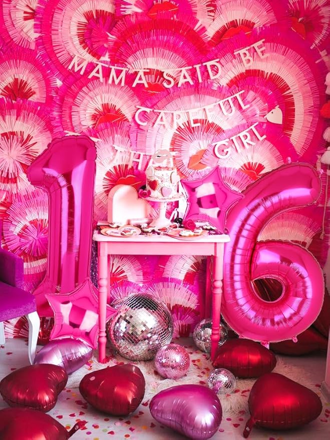 40 Inch Number Balloons Hot Pink 1 Anniversary Event Celebration Bachelorette Cowgirl Let's Go Girls Pink Themed First 1st Birthday Party Decor Supplies 9 Pcs