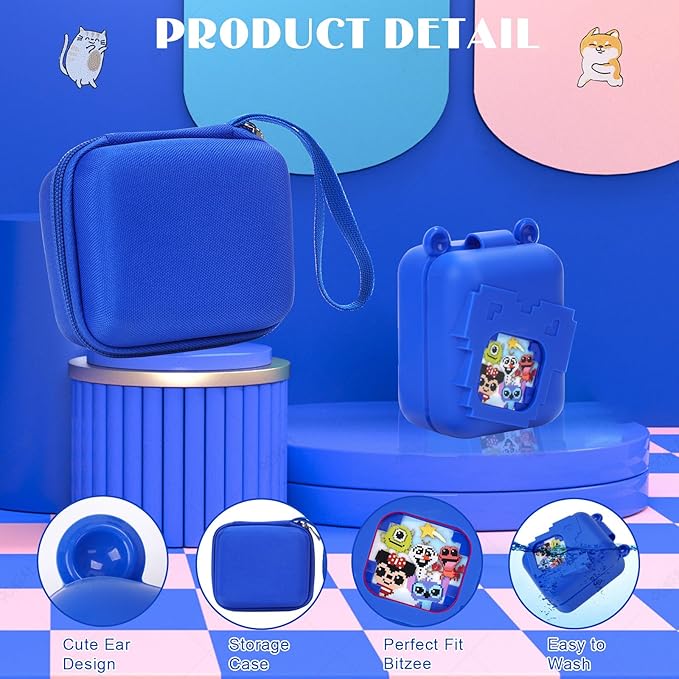 MGZNMTY Carrying Case and Silicone Case for Bitzee Disney Interactive Toy Digital Pet and Protective Skin Cover for New Bitsy Electronic Virtual Pet (Dsn Blue)