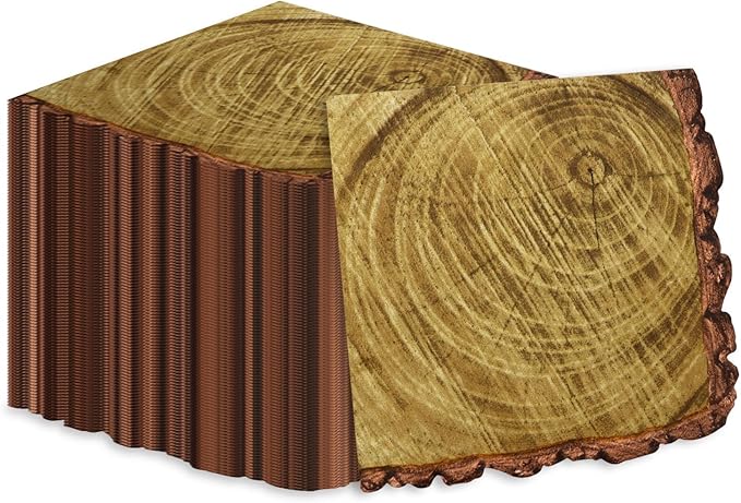100Pcs Wood Grain Napkins, Disposable Wood Paper Napkins, Brown Birthday Decorations Napkins for for Lumberjack Rustic Party Decorations Woodland Decorations Camping Supplies, 13 x 13 Inches