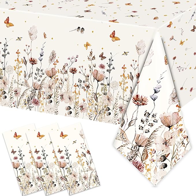 3PCS Wildflower Party Tablecloth for Girls Baby Shower Birthday Party Decorations Tablecover for 20 Guests
