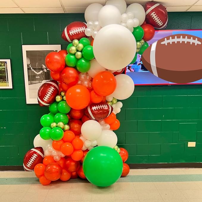 Football Balloons, Soccer Balloons with Orange Brown Green White Latex Balloons Football Prints Balloons, Sports Theme Birthday Decorations Game Day Party Supplies for Sports Theme Party