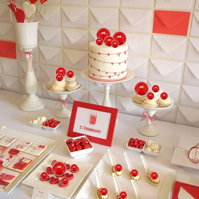 Gyufise 30Pcs Mini Balloon Cake Topper Foam Ball Cake Picks Cupcake Faux Pearl Balls DIY Cake Insert Topper Decoration for Anniversary Graduation Birthday Party Baby Shower Red