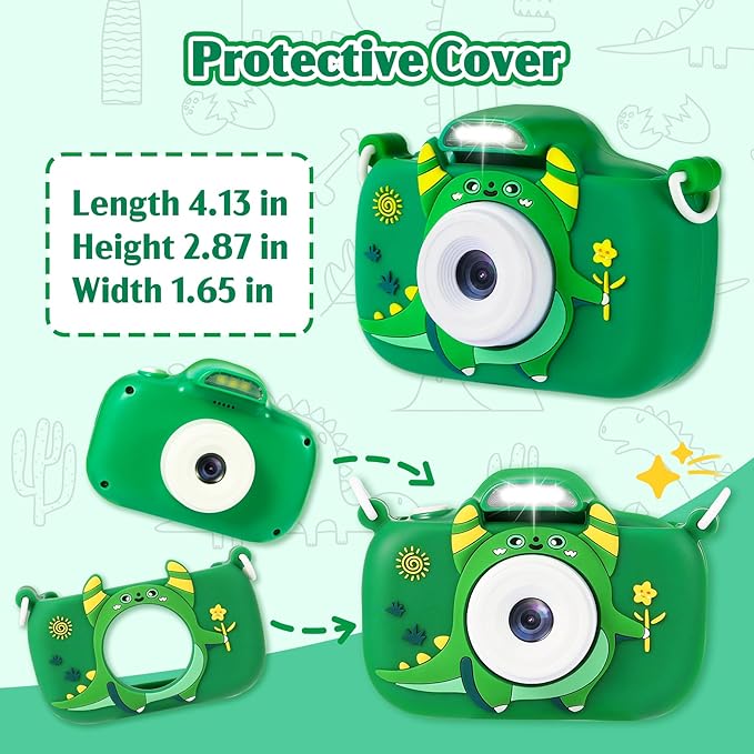 Kids Camera Toys for 3-9 Year Old Girls Boys. 2.4-inch Screen Children's Digital Camera with Fill Light,Christmas/Birthday Gift for Children.Comes with a 64G TF Card, Silicone Protective case/Lanyard