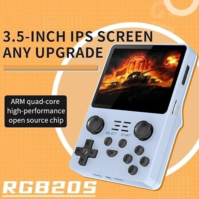 RGB20S Handheld Game Console Built-in 15,000 Games 64G 3.5 Inch IPS Screen Open Source System, Retro Games Consoles Classic Emulator (Blue)