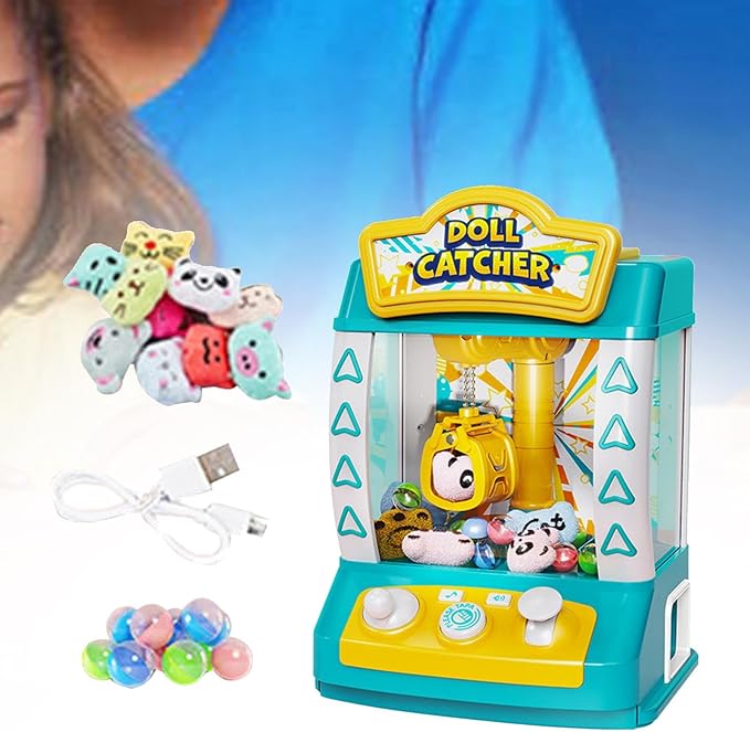 Mini Vending Machine Electronic Small Toys Best Gifts Claw Machine Arcade Game for Kids Girls Boys Toddlers Children, Green 10 Dolls
