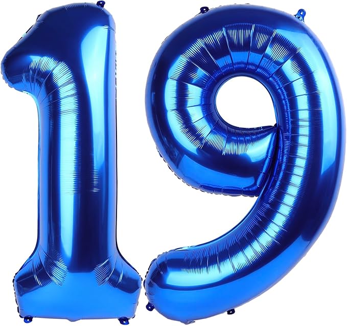 Navy Blue Number 19 Balloon 40 inch, 19 Number Balloons, 19th Navy Blue Birthday Decorations, 19 Year Old Girls Boys Blue Party Supplies