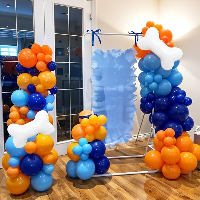 Orange and Blue Balloons, Royal Light Blue Confetti Orange Latex Birthday Balloons with Bone Foil Balloon for Girl Boy Birthday Party Graduation Baby Shower Backdrop Decorations