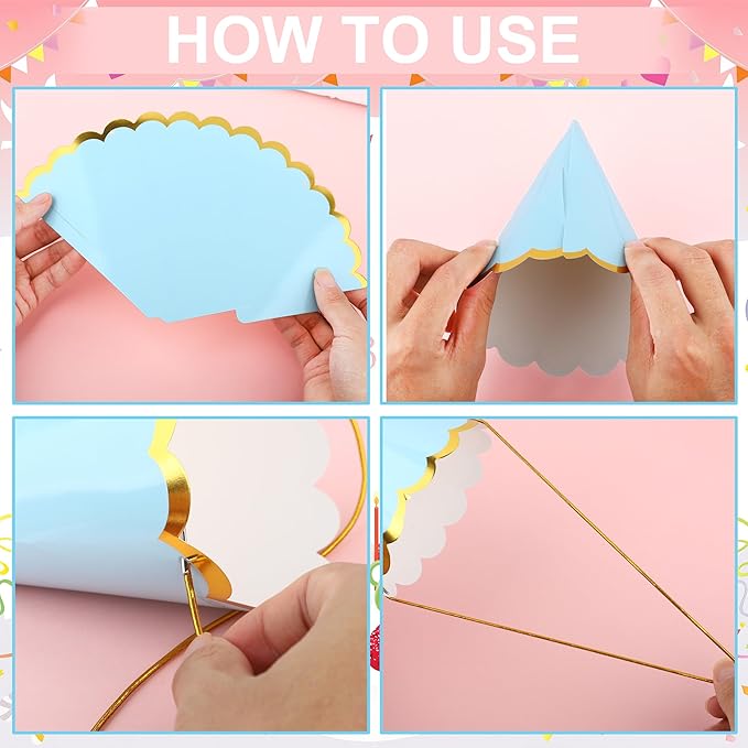 24 Pcs Pastel Birthday Party Hats Colorful Cone Birthday Hats Rainbow Cone Paper Hat with Elastic String for Baby Shower Bridal Wedding Party Supplies
