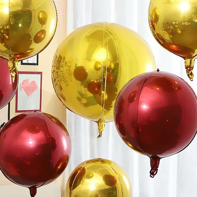 KALOR 10 Pcs 22 Inch Red Mylar Balloons, Large 4D Giant Round Foil Balloon Big Mirror Metallic Balloons for Birthday Party Baby Shower Gender Reveal Supplies