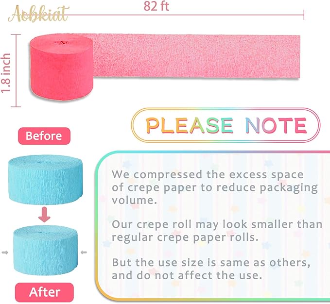 AOBKIAT 5 Rolls Rainbow Party Streamers Crepe Paper,Candyland Party Decorations for Christmas,Birthday,Wedding,Bachelorette,Bridal/Baby Shower,Hanging Candyland Backdrop Decoration