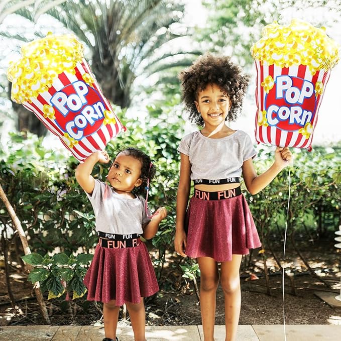 Cute Popcorn Balloon BBQ Cookout Snack Picnic Fast Food Party Decoration, 6 Pack Cartoon Popcorn Balloons For Birthday Baby Shower Bridal Wedding Hawaiian Tropical Movie Night Carnival Circus Supplies