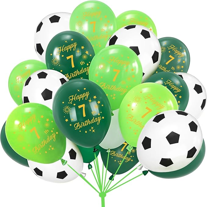 Soccer Balloons 7th Birthday Decorations for Boys,Green Balloons with Happy 7th Birthday Printed Soccer Party Balloons Soccer Sports Party Decorations
