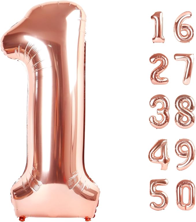 Rose Gold Number 1 Balloons 40 Inch Giant 1st Balloon Foil Mylar Helium Number for 1st Birthday, Baby Shower & Anniversary Party Decor