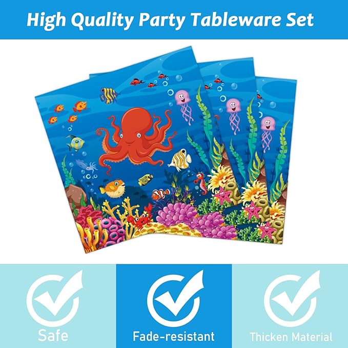 gisgfim 96 Pcs Ocean Under the Sea Plates and Napkins Party Supplies Ocean Themed Tableware Set Lunch Napkins Party Decorations Favors for Underwater Dolphin Fish Birthday Baby Shower Serves 24