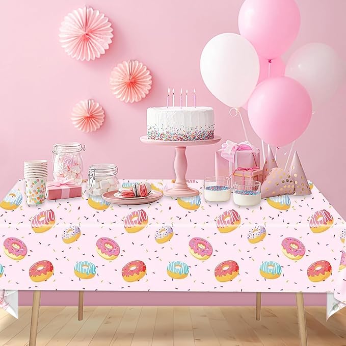 Egami 2pcs Donut Tablecloth for Dessert Time Party Supplies Decoration 87 inches x 51 inches for Donut Birthday Party Supplies