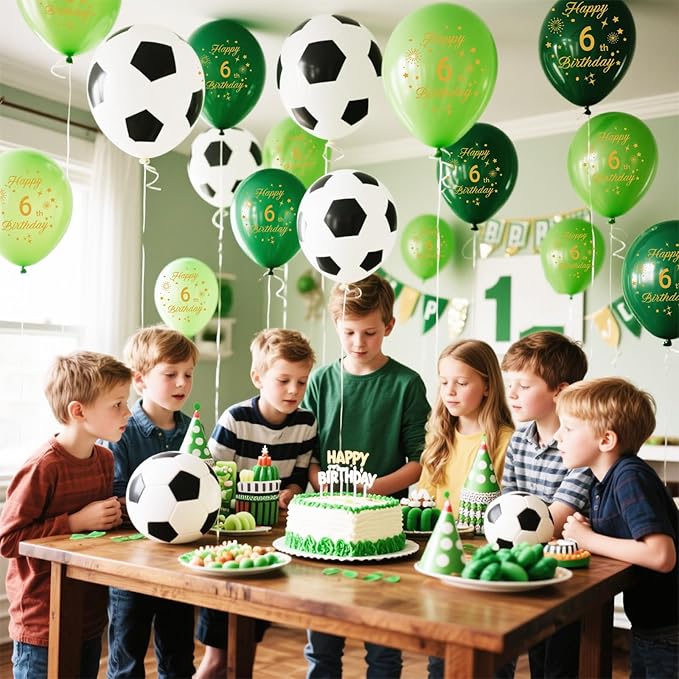 Soccer Balloons 6th Birthday Decorations for Boys,Green Balloons with Happy 6th Birthday Printed Soccer Party Balloons Soccer Sports Party Decorations