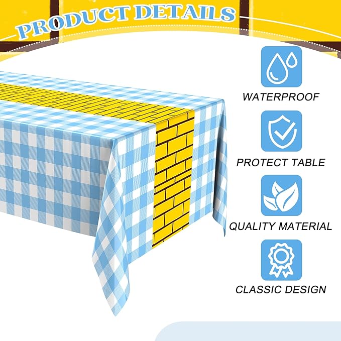 3 Pcs Yellow Brick Runner Tablecloth 54 x 108 Inch Brick Wall Backdrop Waterproof Rectangle Disposable Cover, Princess Decorations Party Supplies for Halloween Cosplay Party (Blue)