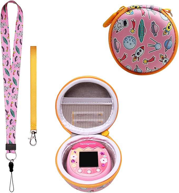 LTGEM Case Compatible with Tamagotchi Pix/Tamagotchi Original, Protective Carrying Case with Lanyard Neck Strap (Orange)