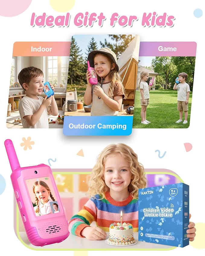 Video Walkie Talkies for Kids, Toys for Girls Ages 3-12, Kids Walkie Talkies 2 Pack with HD Video & 3 Voice Changers, Christmas Birthday Gifts for Kids Indoor Outdoor Camping Backyard Games (Pink)