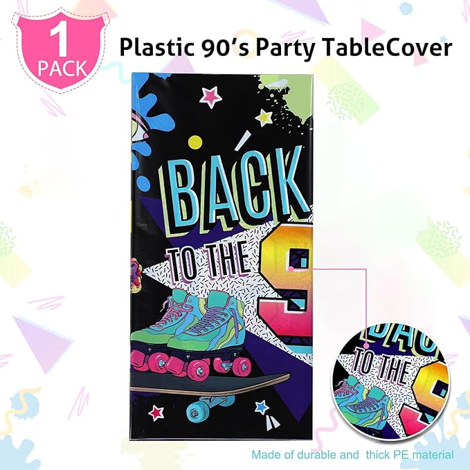 Tegeme 1 Pcs 90s Plastic Party Table Cover Back to The 90's Tablecloth 90s Birthday Party Decoration The 90's Hip Hop Supplies Throwback Birthday Decor for Room Kitchen 54 x 108 Inch