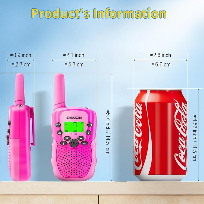 Walkie Talkies for Kids Toys, Easter Basket Stuffers for Girls Ages 4-6, Pink Walkie Talkie with 3 Miles Range for Outdoor & Camping, Birthday Gifts for Girls 3 4 5 6 7 8 9, Ages 6-8