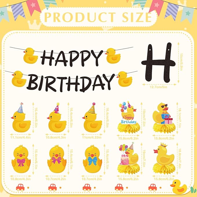 Duck Birthday Party Decorations - 18PCS Duck Party Decorations with Banner Hanging Swirls Centerpieces for Tables Duck Happy Birthday Decorations for Duck Themed Baby Shower Party Supplies