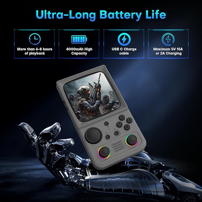 R36TMAX Retro Handheld Game Console, Retro Gaming Console with 4.0 Inch 720x720 IPS Screen, Portable Handheld Linux System, 4000mAh Battery (Charcoal Gray-64GB)