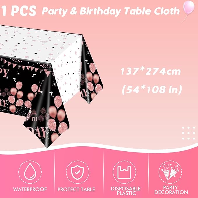 41Pcs 50th Birthday Decorations for Women, Vintage 50 Birthday Black and Rose Gold Disposable Paper Plates and Napkins Party Supplies for 20 Guests, 41Pcs Include 7" Plates Napkins and Tablecloth
