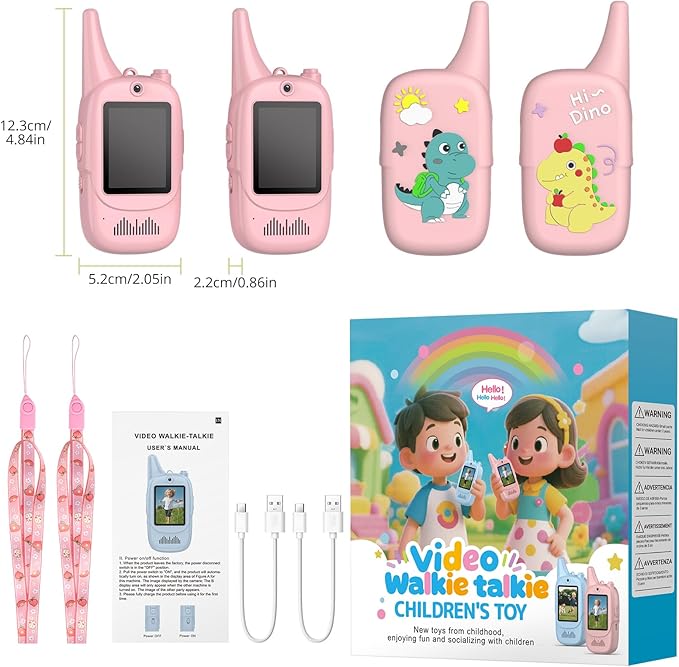 Anbte Video Walkie Talkies for Kids with Cute Silicone Case, 2 Pack Rechargeable Two Way Radios Toys for Boys Girls Age 3-8, Easy to Use, for Family Game Outside Camping Indoor Outdoor, Pink
