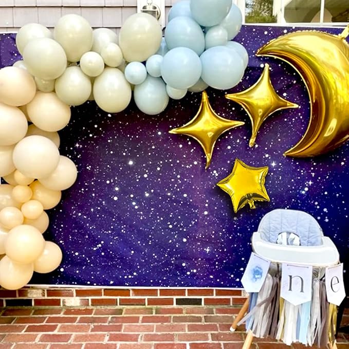 54Pcs Star Foil Balloons Moon Foil Mylar Balloons Kit with 50Pcs Gold Star Balloons and 4Pcs Large Moon Foil Balloons for Baby Shower Christmas Anniversary Engagement Wedding Birthday Party Decoration