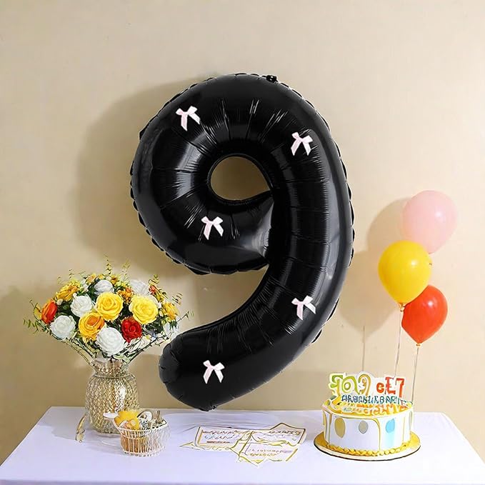 PLAP Birthday Number Balloon Bow Black Party Supplies 32 "Birthday Number Decoration (Number 9)