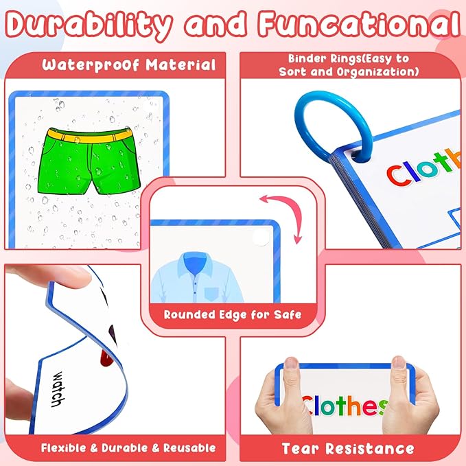 Learning Flashcards Clothes, 28 Different Clothes Educational Cards, Social Learning Card for Kids
