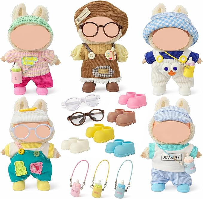 5-Pack Doll Clothes Set for 15–17cm Dolls, Includes 5 Cute Colorful Outfits with Hats and Doll Accessories, Perfect for Play and Display, Doll Accessories for Collectors (No Dolls)