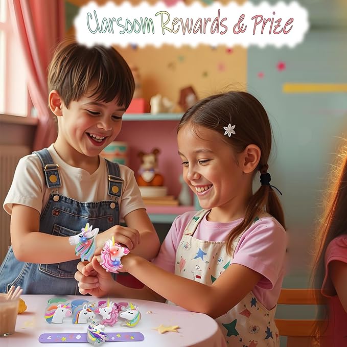 Light Up Slap Bracelets for Kids 6 Pack Party Favors for Girls Birthday, LED Unicorn Wristbands Bracelets for Goodie Bag Fillers & Party Supplies