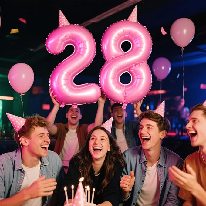 40 Inch Pink Number 28 Digital Balloon,Jumbo Mylar Foil Helium Balloon for 28 Balloons for Birthday Party,Wedding Anniversary Party Decorations