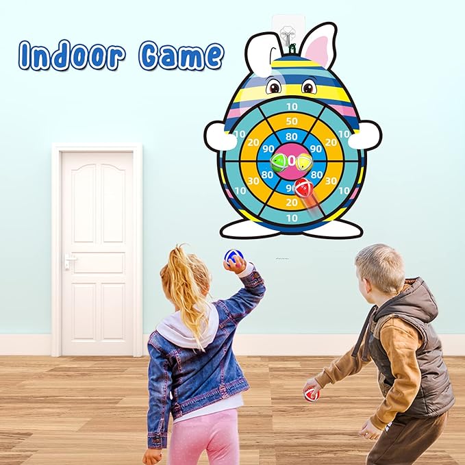Easter Basket Stuffers, 30” Large Bunny Dartboard Game with 12 Sticky Balls, Eggs Fillers, Easter Baskets for Kids Boys Girls Toddlers Gifts Party Favor Supplies Decorations