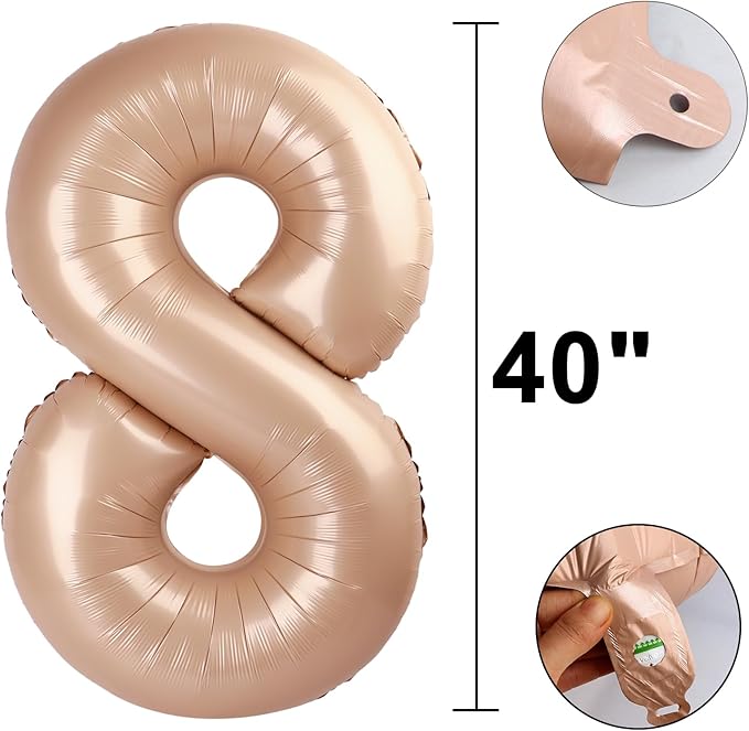 40 Inch Giant Caramel Foil Number 8th 18th 28th Birthday Balloons Digit 8 Balloons for Men Women 80th Anniversary Party Decorations Supplies