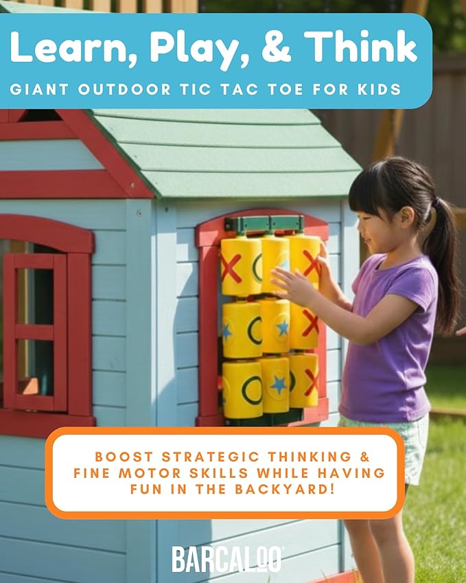 Barcaloo Tic Tac Toe Spinner Activity Panel - Swing Set Accessories - Playground Accessories for Kids Outdoor - Treehouse and Playset Equipment Attachments - Outdoor Tic Tac Toe Set - 12x19 - Yellow