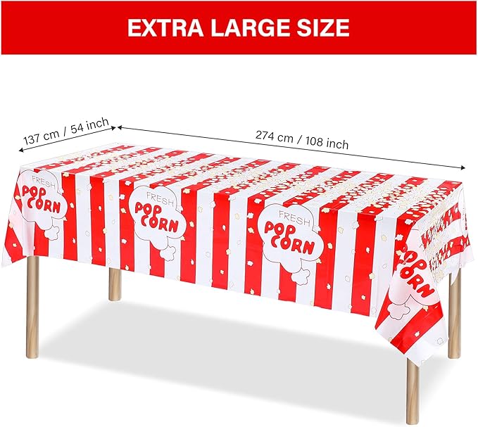 Irenare 6 Pieces Popcorn Tablecloth Decorations Plastic Popcorn Table Cover Carnival Theme Party Tablecloth for Carnival, Circus Themed, Movie Night Birthday Party Supplies, 54 x 108 Inch