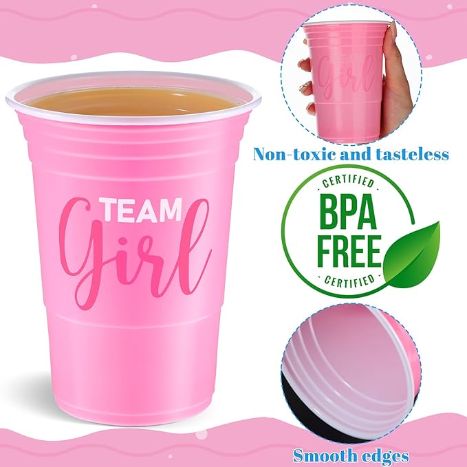 Norme 120 Pcs Gender Reveal Plastic Cups Gender Reveal Party Supplies Team Boy Team Girl Disposable Blue Pink Cups for Beverage Drink Tableware (16 oz)