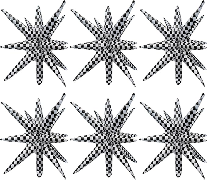 6 Pcs Plaid Star Foil Balloons One-Piece 14-Pointed Star Balloon 4D Starburst Cone Mylar Balloon 22inch Christmas Birthday Wedding Wedding Anniversary Party Supplies (Plaid)