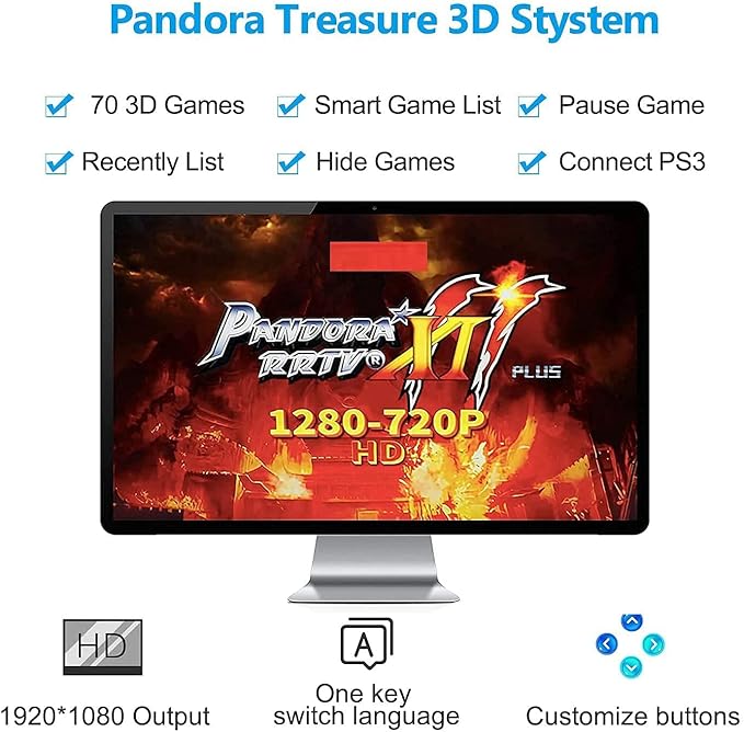 Pandora's Box 11 Arcade Game Console, 30000 Games, 3D Support, Upgraded CPU, 4-Player, Favorite List (Blue)