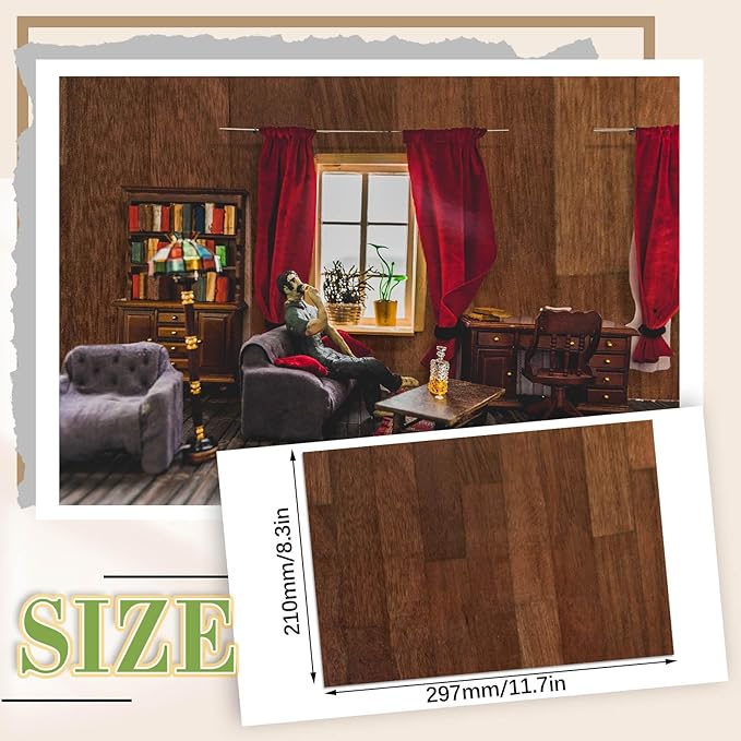 Flutesan 6 Pcs Miniature Dollhouse Wallpaper and Flooring Peel and Stick Mini DIY Self Adhesive Dollhouse Accessories 8.27 x 11.69 Inch (Elegant Style)