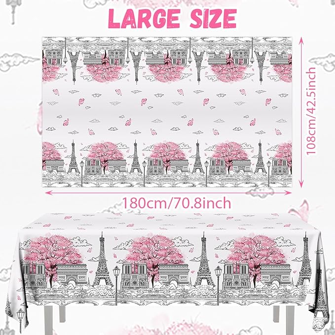 Paris Party Decorations, 3Pcs Paris Themed Party Tablecloth Plastic Table Cloth for Birthday Wedding Baby Shower