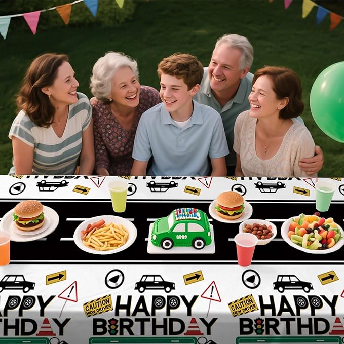3Pcs Drivers License 16th Birthday Plastic Tablecloth 16th Car Theme Table Cover Waterproof New Driver Car Road 16th Table Cloth for Learner Driver 16 Years Old Party Decorations 54 x 108 Inch