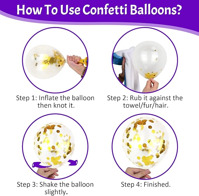 Paready Purple and Gold Balloons, 50 Pcs Dark Purple Party Balloons, 12 Inch Retro Purple Metallic Gold Confetti Balloons Helium for Graduation Wedding Bridal Baby Shower Birthday Party Decorations