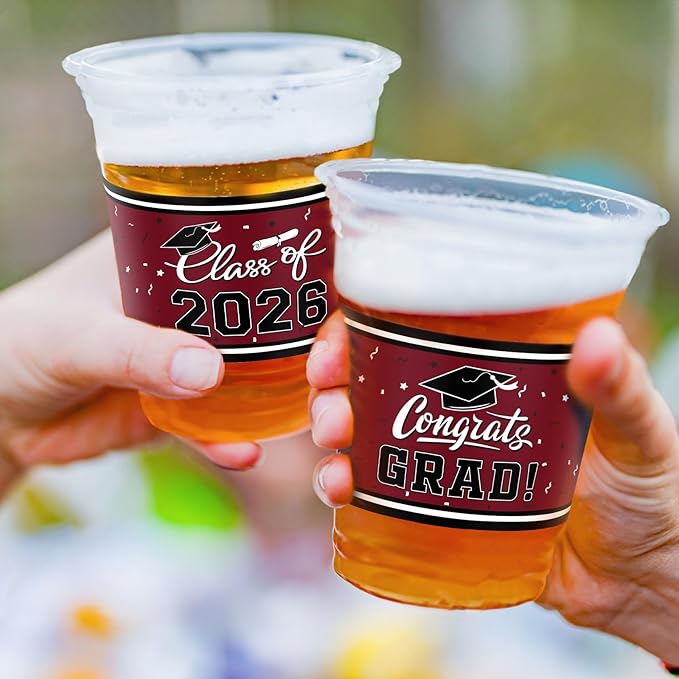 Gatherfun Class of 2026 Celebration - 100 Pcs 16oz Maroon Graduation Plastic Cups for Sturdy & Durable Drinkware for Grad Festivities | Essential Graduation Party Supplies & Decorations