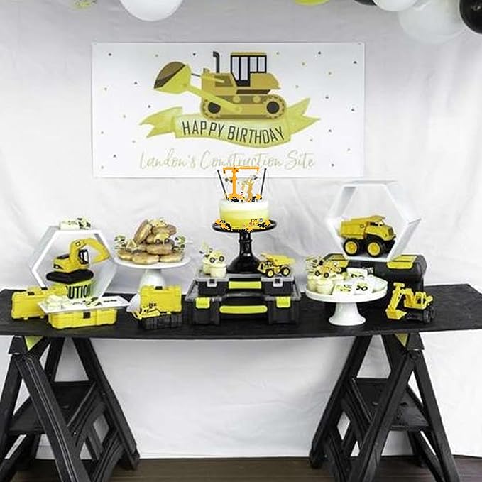 17 Pack Construction Vehicles Cake Toppers Set - Toy Road Sign, Tower, Digger, Cupcake Picks - Number 3 for Construction Theme Baby Shower, Kids 3rd Birthday Party Decorations Supplies